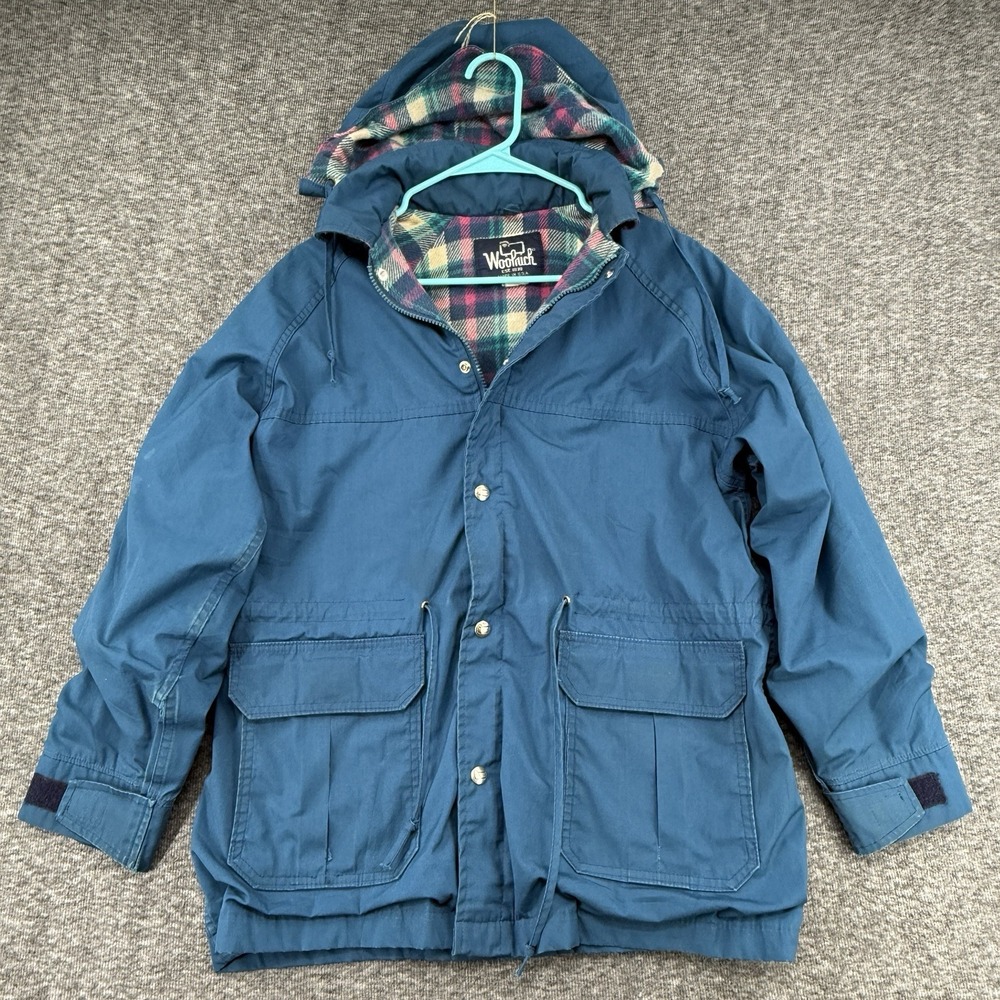 Woolrich Vintage Mountain Parka Wool Plaid Lined Jacket Teal Blue Womens Medium